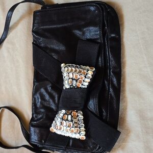 Chloe Black Crossbody bag with Jeweled Bow